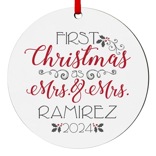 Let's Make Memories Personalized Couple's First Christmas Ornament- First Christmas Married- Newlyweds- Round - Mrs. & Mrs.