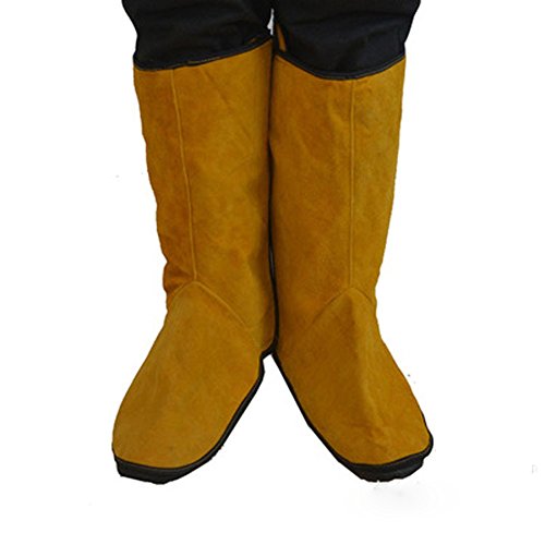 60% Off Discount Cowhide Leather Welding Spats Welding Protective Shoes Feet Cover for Welder, Flame Resistant Foot Safety Protection (Yellow 2#)