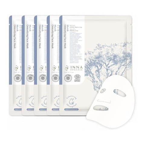 INNA ORGANIC MYRRH HYDRATING DETOXIFYING FACE MASK,Deep Hydration, Long Lasting Moisturizing, Luxury Clean Beauty, Home SPA, Maskne Care, Certified Natural, 0.8 fl.oz, Pack of 5 Cover