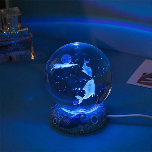 Image of 3D Dolphin Crystal Ball Night Lamp,Dolphin Crystal Ball Night Light with USB Cable Colorful LED Wooden Ball for Home Decoration Birthday Gift