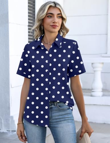 Image of Zeagoo Tops for Women Button Down Short Sleeve Shirts Polka Dot Blouses