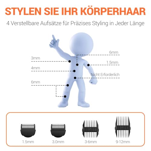 MANSPOT Intimrasierer Mann, Körperhaartrimmer für Herren, Professioneller Body Trimmer Wasserdicht mit 4 Scherkämmen – Für Trimmen von Brust, Beinen, Achseln & Intimbereich – Nass & Trocken