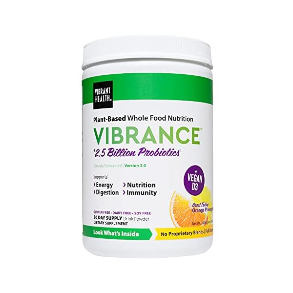 Vibrant Health, Vibrance, Plant-Based Green Superfood Powder, Orange Pineapple, 30 Servings