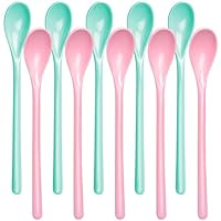 Mispudin 10 Stück Plastiklöffel Langer Stiel, Blau & Rosa Plastiklöffel Lang, Joghurtlöffel Lang Kunststoff für Eier, Marmeladen, Cocktail, Longdrink, Dessert, Tee, Kaffee & Mokka, Wiederverwendbar