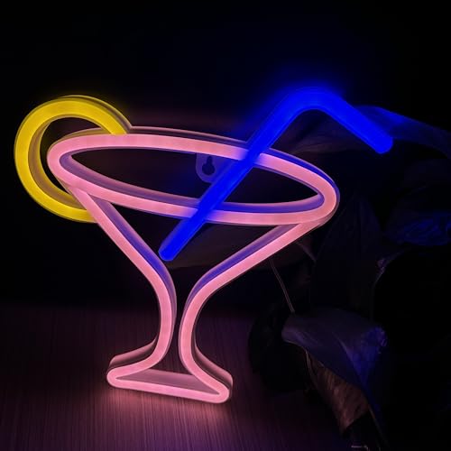 Image of Cocktails Neon Sign for Wall Decor ,Cocktails Happy Hour Neon Sign Man Cave Bar Home Art Neon Light Handmade LED Neon Lights Signs for Bedroom Beer Bar Neon Light Sign Hotel Party Club