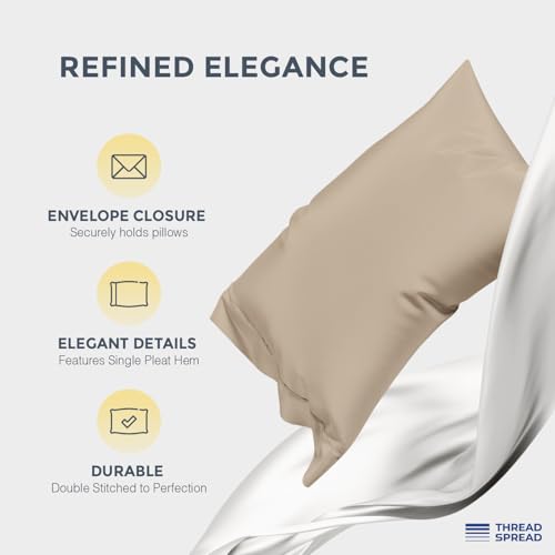 Image of THREAD SPREAD 100% Egyptian Cotton Sheets California King Size - 1500 Series Cal King Sheets Egyptian Cotton (4 PC, Taupe), Silky Soft, Sateen Weave, Cooling & Breathable, 17 inch Deep Pocket Bed Set