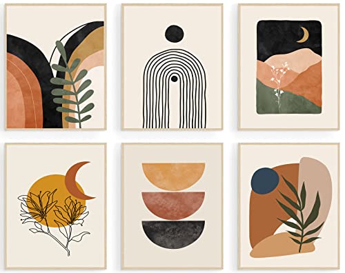 Boho Wall Art Prints, Mid-Century Modern Wall Art, Abstract Geometry Canvas Paintings Monstera Palm Sun Moon Mountain Wall Pictures, Minimalist Boho Wall Decor For Bedroom Living Room Bathroom Office Gallery Boho Room Decor(8" X 10", Unframed) #TOP22