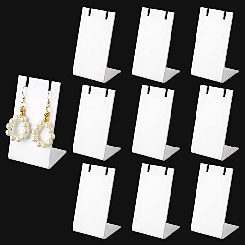 PH PandaHall 10pcs Acrylic Earring Stand, White Jewelry Display Earring Holder L-shape Earrings Organizer for Dangling Earrings Necklace Jewelry Shows Retail Props, 1.7x1.4x3inch