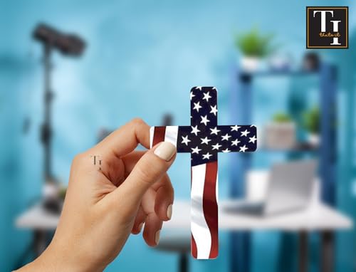 Image of THATS IT! American Flag Christian Cross Stickers | Removable Decal Car Bumper | Indoor Outdoor Window Sticker | Vinyl Decal for Laptop, iPad | Waterproof & Long Lasting | TI - 311