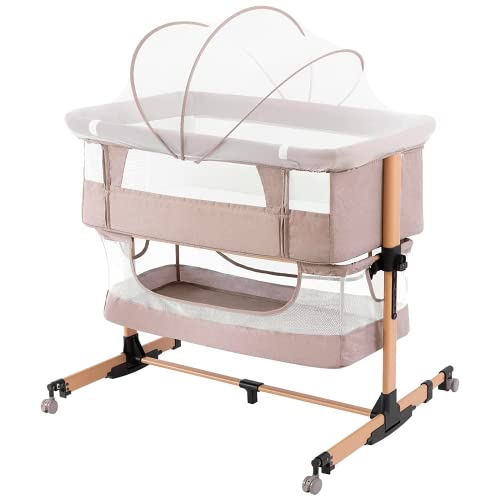Image of nordmiex 3 in 1 Baby Crib Bedside Crib,Baby Bassinet,Baby Bed Adjustable Portable Bed for Infant/Baby,Light Beige
