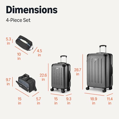 Image of Amazon Basics 4-Piece Luggage Set, Hardside Suitcases with Spinner Wheels, 22 inch Carry On & 28 inch Checked, Tote Bag & Travel Bag, Black