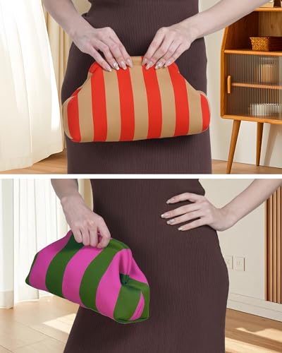 Image of Woven Clutch Purses for Woman,Summer Beach Purse for Vacation, Woven Striped Dumpling Bag,Crochet Evening Handbag