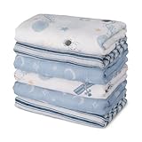 GLLQUEN BABY Receiving Blanket Boy Cotton Muslin Swaddle Blankets Girl Newborn Squares Breathable & Soft Thin Baby Blankets Cloths Double Absorbent Infant Swaddling Wrap - 6 Pack (Blue Astronaut)