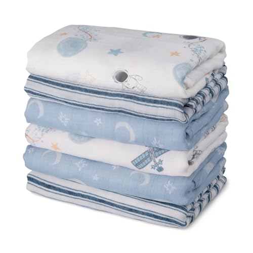 Image of GLLQUEN BABY Muslin Swaddle Blankets Receiving Blanket Boy Girl Newborn Squares Cotton Breathable & Soft Baby Wrap Cloths Absorbent Infant Swaddling Wrap - 6 Pack (Astronaut)
