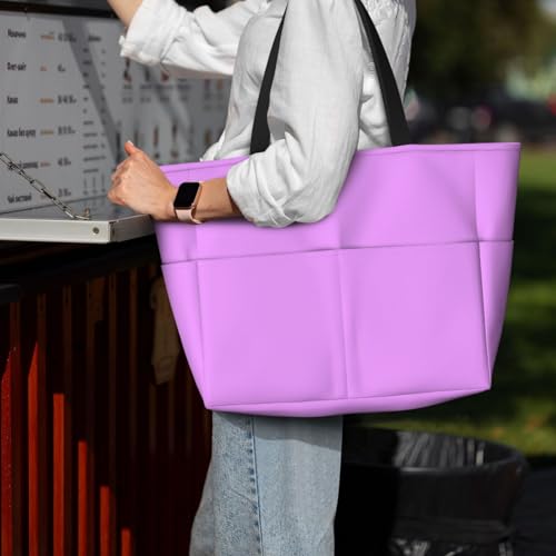 Large Beach Bags Water-resistant Sandproof - light-purple Cute Beach Tote Bags for Women with Zipper 6