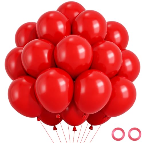 Wayfun Ballon Rouge 52 Pièces, 12 Pouces Ballons Rouges Mat, Latex Ballon Anniversaire, Hélium Ballons de Baudruche Rouge pour Decoration Anniversaire Baby Shower Mariage Decoration Noel Christmas