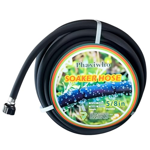 Phaxiwho 5/8 inch Soaker Hose 50 FT?Soaker Hose 50FT for garden, Heavy Duty Drip Hose Save 70% Water Black Round Garden Soaker Hoses for Lawn Flower Beds?50FT?