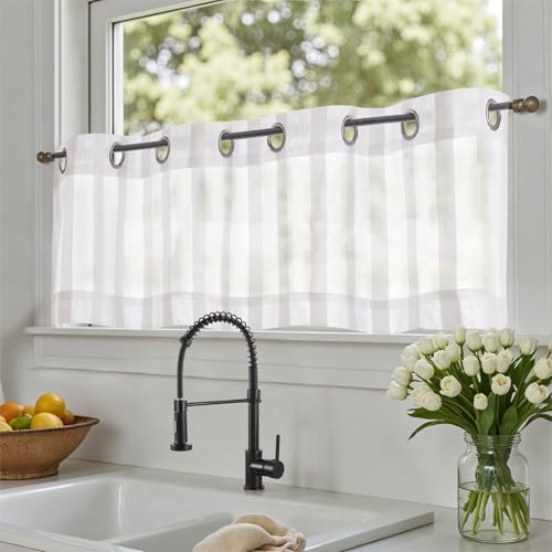 TOPICK Scheibengardinen modern Bistrogardine Wohnzimmer Weiß H 35 x B 130...