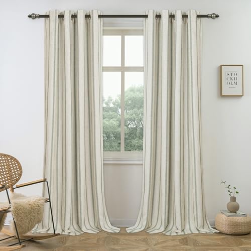 DriftAway Farmhouse Linen Blackout Curtains 84 Inches Long for Bedroom Striped Double Layer Thermal Insulated Sound Reducing Lined Grommet Rustic...