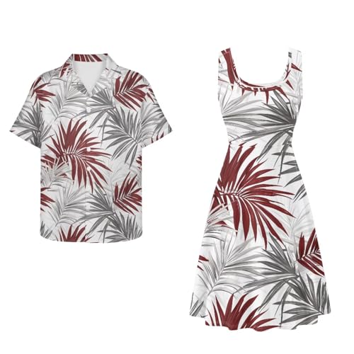 Image of Dreaweet Summer Dresses for Women A-Line Sleeveless Flowy Sun Dresses,Men's Casual Button-Down Shirts,Couple Matching Outfits