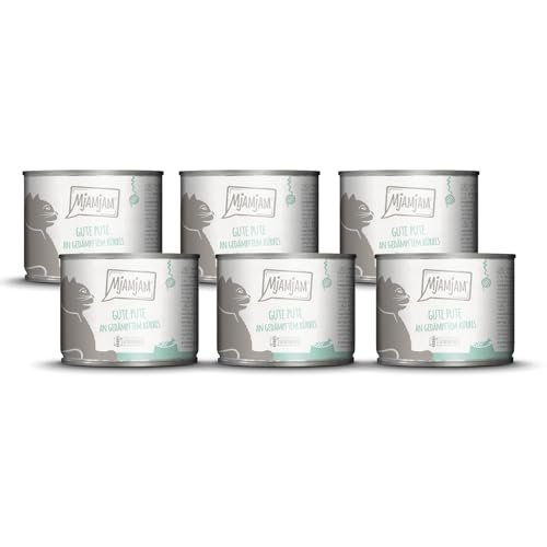 MjAMjAM - Premium Nassfutter für Katzen - gute Pute an gedämpftem Kürbis, 6er Pack (6 x 200 g), getreidefrei mit extra viel Fleisch