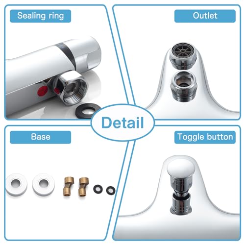 ROWINNAO Bath Tap with Thermostat, Surface-Mounted Bath Tap with Thermostat, Chrome Mixer Tap, Shower Thermostat - Image 4