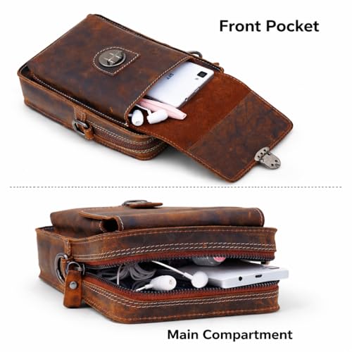 Image of MENSCH 3 in 1 Genuine Leather Office Bussiness Messenger Crossbody Side Sling Shoulder & Waist Accessories Bag For Daily Use, Travel Bag With Detachable Strap for Men & Women | 1 Year Warranty