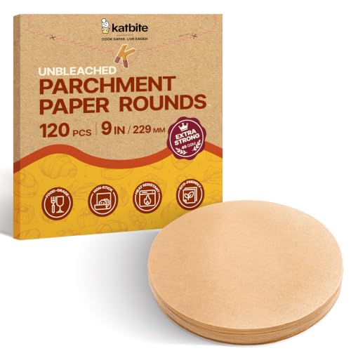 Katbite Unbleached Parchment Paper Rounds, Heavy Duty, 9 Inch 120Pcs