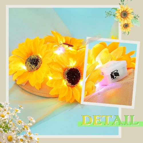 GRAEEN Light Up Sunflowers Bikini Tops Halter Rave Bra for Women Beige4