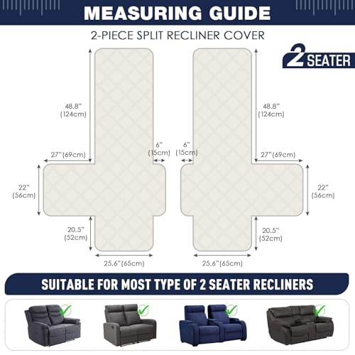 Image of TAOCOCO 100% Waterproof Loveseat Recliner Covers 2 Seater, Split Loveseat Covers for Reclining loveseat, Non Slip Reclining Couch Cover with Double Straps for Kids, Pets(2 Seater, Ocean Blue)