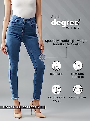 Image of Dolce Crudo Women's Blue Skinny High Rise Clean Look Fringe and Silky Denim Tape Detailing Cropped Denim Jeans