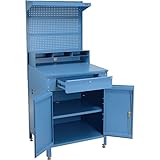 Global Industrial Shop Desk w/Lower Cabinet, Pigeonhole Compartment w/Pegboard Riser, 34-1/2
