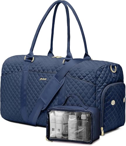 Image of Women Weekender Travel Duffle Bag: Travel Duffel Overnight Bags with Shoe Compartment Large Carry on Tote with Toiletry Bag Weekend Traveling Yoga Gym Hospital Bag for Women with Wet Pocket Blue