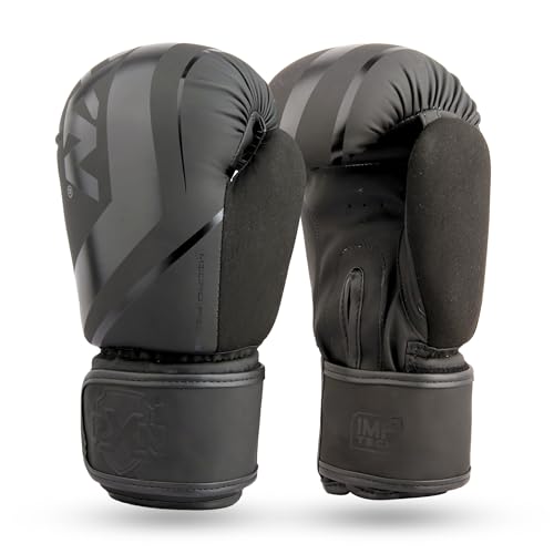 Image of RXN R1 Boxing Gloves with Microfiber Thumb, Premium, High-Performance & Durable for Men, Women & Kids, Training, Kickboxing, Taekwondo, MMA, Muay Thai & Martial Arts (Black, 8oz)