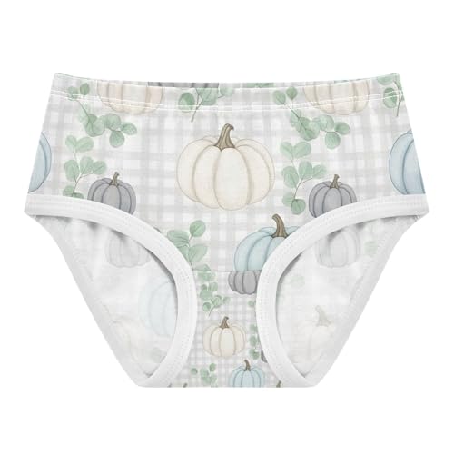 Toddler Panties, Pastel Pumpkins Blue Girls' Cotton Brief Underwear, 2–8 Years