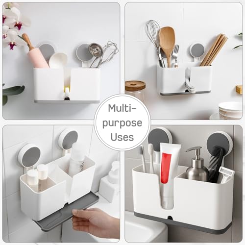Image of JD FRESH Twin Toothbrush Holders for Bathroom /Wall Mounted Holder /Organizer for Electric Toothbrushes /Toothpaste & Makeup Brush (White)