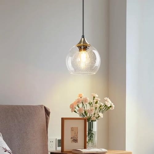 Image of Clear Glass Pendant Lights Kitchen Island Lighting Globe Pendant Light Fixtures Modern Pendant Lighting for Kitchen Island Bedroom Living Dining Room Light Fixture(5.9in, 2-Pack)