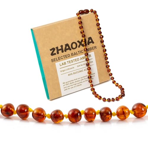 ZHAOXIA Bernsteinkette (Cognac) Baltischer Natur Bernstein – Länge 33 cm