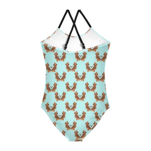 senya Girls Swimsuits One-Piece Swimwear Tie Bathing Suit Beach Summer Round Neck 9-10T Dachshund Back View Pattern2