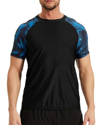 VAYAGER Men's Swim Shirts Rash Guard UPF 50+ T Shirts Quick Dry Loose Fit Water Surfing Shirt(Feather 4XL)