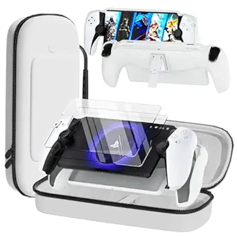 QUAGGY 3-in-1 Accessoris Kit Compatible with PlayStation Portal, EVA Carrying Case for PS Portal with Silicone Protective Cover with Stand, 2 Pack Screen Protectors