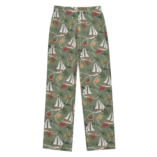 visesunny Boys' Pants Vintage Tropical Leavf Jogger Pants Elastic Waist Long Bottoms Trousers with Pockets