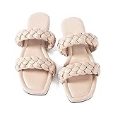 Mtzyoa Women Flat Sandals Braided Leather Crossover Nude Dressy Fashion Evening Party Wedding Sandals (8.5, A26 Cream, numeric_8_point_5)