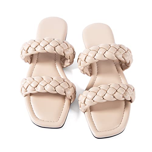 Image of Mtzyoa Women Flat Sandals Raffia Braided Summer Straw Dressy Casual Vacation Bohemian Cute Beach Comfy Slip On Slides