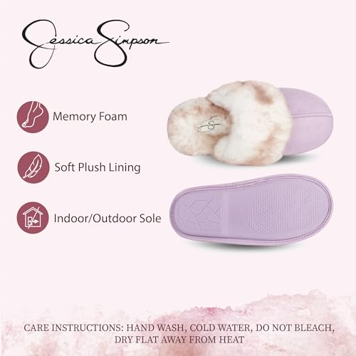 Image of Jessica Simpson womens Comfy Faux Fur House Slipper Scuff Memory Foam Slip on Anti-skid SoleSlipper