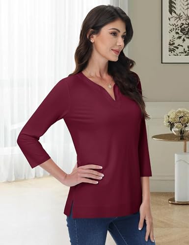 YUCOLEN Womens 3/4 Sleeve T Shirt V Neck Tops Casual Henley Shirts UPF50+ Summer Tops Basic Cotton Tees S-XXL3