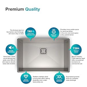 ROYAL SAPPHIRE Stainless Steel Satin Matt Finish Single Bowl Sink with Square Coupling (24" x 18" x 10")