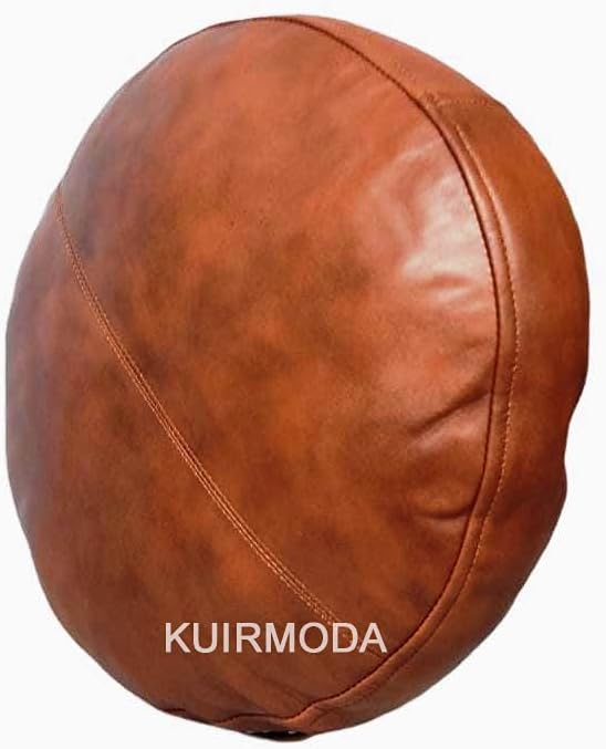 Lambskin Round Leather Pillow Cover - Sofa Cushion Case - Decorative Circular Cushion Throw Covers for Living Room & Bedroom, Diameter 14 Inch - Tan Antique Pack of 1