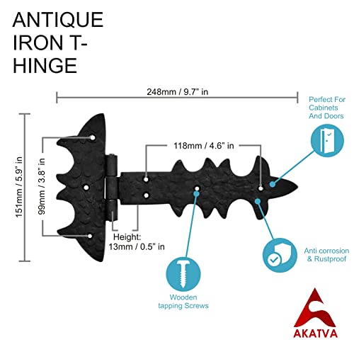 Akatva T Hinge Set - 2 Piece Gate Hinges For Wooden Fences Heavy Duty - Barn Hinges For Doors - Black Hinges – Hinges For Shed Door - Door Hinges Black Matte - Hinges Outdoor - Fence Strap Hinge Set #TOP3