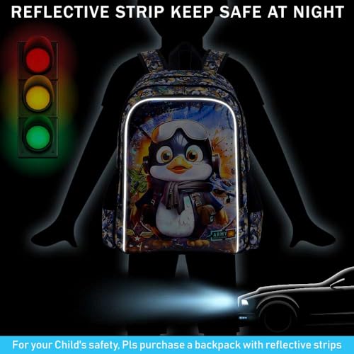 Image of 16 inch Penguin Backpack for Boy, 3Pcs Kids Bookbag for Elementary Preschool Kindergarten, School Backpacks with Lunch Box(Black)